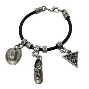 Vintage 90s Y2K Guess Black Braided Leather Silver Charms Cowboy Sneakers Unisex